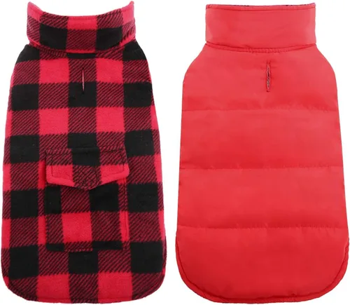 Miniatura 8 de Kuoser - Abrigo de invierno para perro de estilo británico, resistente al viento, ropa para perros, chaquetas para perros, chaleco para perros Rojo