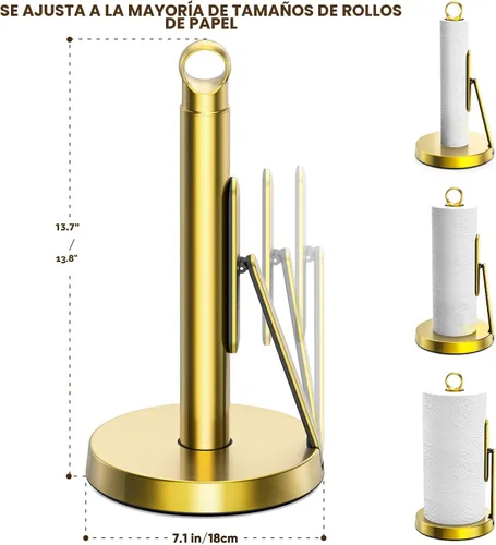 Miniatura 3 de theaoo Toallero de papel de acero inoxidable resistente con brazo de tensión, fácil de rasgar con una sola mano, moderno dispensador de encimera