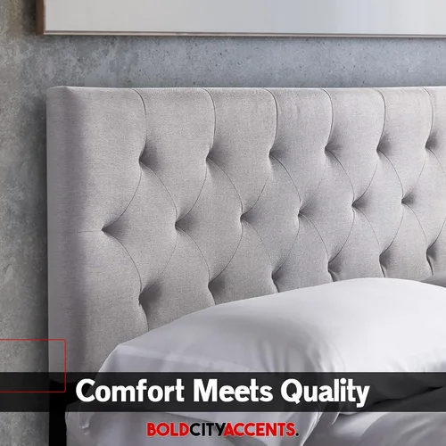 Miniatura 4 de Bold City Accents Cabecero de Cama - Tapizado con Capitoné de Diamante de Altura Media Tamaño Queen Tamaño Full - Altura Ajustable Cabecero Full
