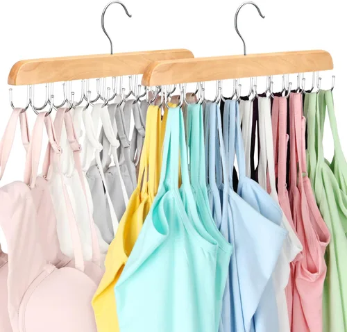 Colgador de brasier para armario, organizador de camisetas sin mangas, capacidad de 20 ganchos, plegable, de madera, ahorro de espacio, organizador