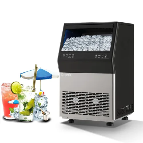 Dessiz Máquina comercial para hacer hielo, 100 libras/24 horas, 45 piezas de acero inoxidable, máquina de hielo independiente para barra de fiesta