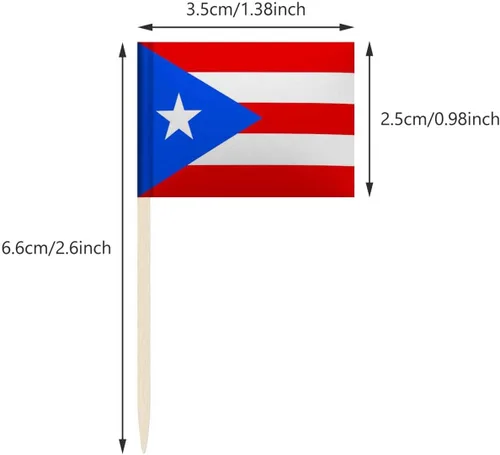 Miniatura 2 de Paquete de 100 Banderas de Puerto Rico con Palillos de Dientes, Palillos para Cócteles, Mini Palitos Decorativos para Cupcakes, Palillos de País