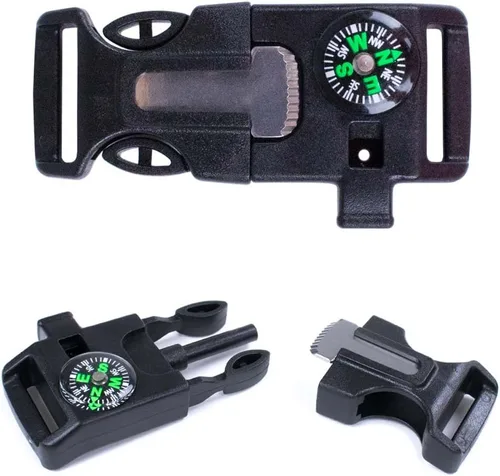 West Coast Paracord Paquete de 2 y 10 hebillas de silbato de emergencia con raspador de pedernal y brújula de fuego para acampar al aire libre,