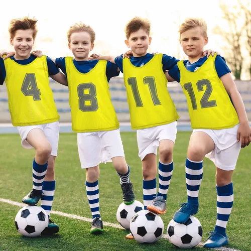 Miniatura 8 de Hercicy 24 piezas Pinnies para jóvenes, Pinnies de fútbol para entrenamiento, Chaleco para adultos, Malla reversible, Jersey de fútbol numerado