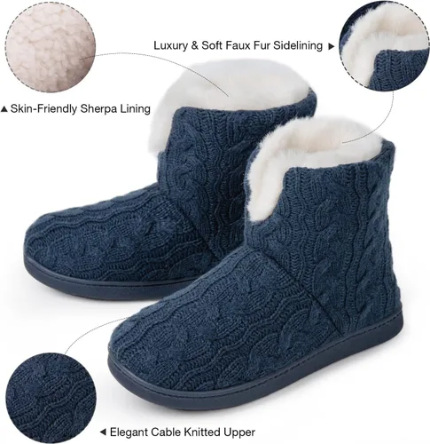 Miniatura 5 de HomeTop Pantuflas tipo botín de punto para mujer, mullidas y cálidas, de espuma viscoelástica, para interiores