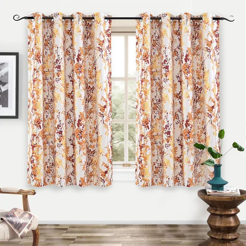 Miniatura 13 de Cortinas DriftAway 100% Blackout Amarillas y Blancas para Sala de Estar, Dormitorio, Cocina, 84 Pulgadas de Largo, Paneles Botánicos con Flores