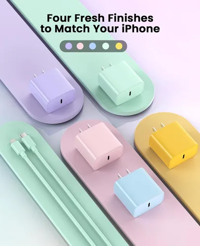 Miniatura 8 de FEEL2NICE Cargador de iPhone de carga rápida, paquete de 2 bloques de carga de pared tipo C con 2 unidades [6 pies y 10 pies] USB C a Lightning Verde
