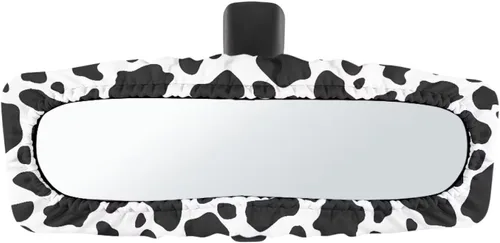 Miniatura 7 de Funda para espejo retrovisor de automóvil con estampado de vaca negro, protector de espejo retrovisor automático elástico