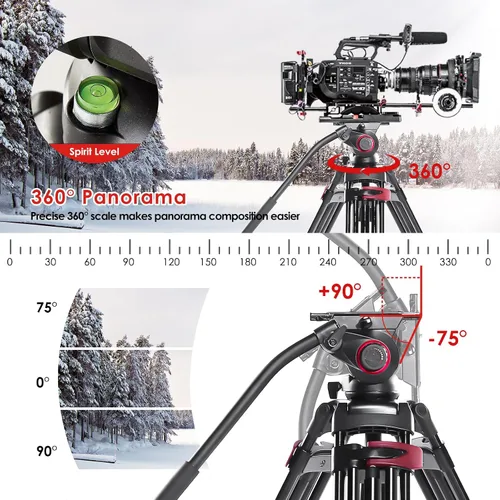 Miniatura 4 de miliboo Trípode de alta resistencia para video profesional, trípode de cabeza fluida con amortiguación ajustable, trípode de fotografía para equipos