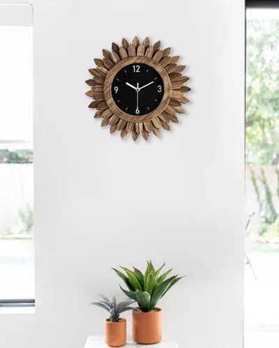 Miniatura 7 de Honiway Reloj de pared a pilas de 12 pulgadas, de madera rústica, bohemio, con diseño sunburst, reloj de pared decorativo silencioso sin tictac