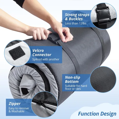Miniatura 4 de EGOHOME Colchón de espuma viscoelástica de 2.5 pulgadas, portátil, enrollable, con parte inferior impermeable y antideslizante, tapete de camping