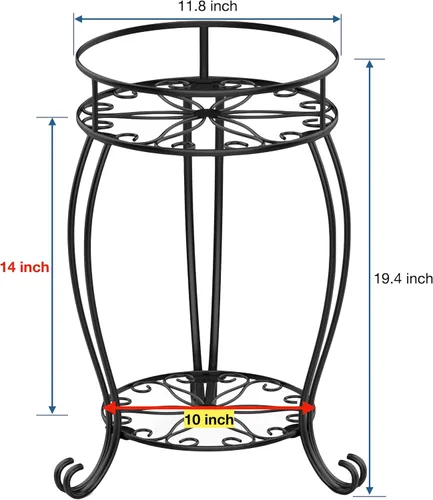 Miniatura 6 de FaithLand Soporte para Plantas, Soporte de Maceta de Metal Resistente para Interiores y Exteriores, Estante de Soporte Redondo de 2 Niveles, Estante