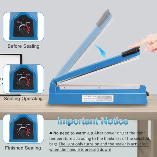 Miniatura 4 de Máquina selladora térmica por impulso de 16 pulgadas para bolsas de plástico, bolsas de PE PP y bolsas de papel Kraft, sellador de bolsas