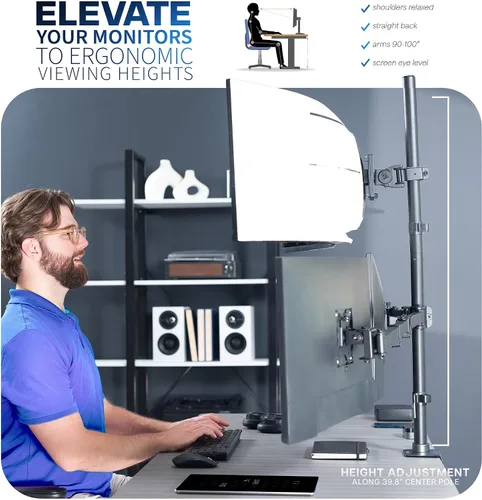 Miniatura 8 de VIVO Soporte de escritorio extra alto para monitor cuádruple para ultraanchos de hasta 49 pulgadas en el soporte superior y pantallas de 27 pulgadas