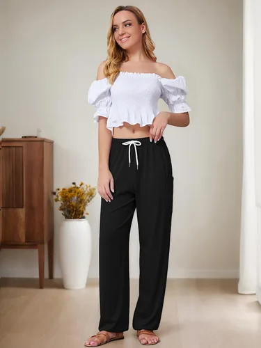 Miniatura 7 de QIANXIZHAN - Pantalones harem para mujer, pantalones palazzo hippie, joggers bohemios con bolsillos, ropa de yoga