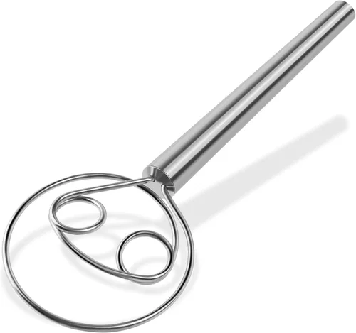 Miniatura 16 de Maxjoy Batidor de masa danesa para hornear pan de masa madre, gancho de acero inoxidable con mango de madera Batidor de masa de 2 ojos