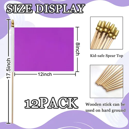 Miniatura 2 de WEITBF 12 Piezas Banderas Moradas Sólidas de 8×12 Pulgadas Pequeñas Banderas de Sublimación en Blanco para Bricolaje en Palo Mini Bandera Triangular