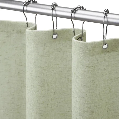 Miniatura 6 de Cortina de ducha de lino negro, cortinas de ducha de tela bohemia para baño, juego de forro de tela natural de algodón, 72 pulgadas de ancho x 72