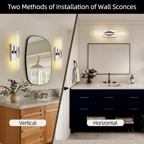 Miniatura 2 de Apliques de pared cromados, apliques de baño de 22.8 pulgadas, apliques de pared para interiores arriba y abajo, juego de dos apliques de pared