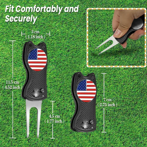 Miniatura 4 de FINGER TEN Herramienta de reparación de golf Divot y marcador de bola, paquete económico, plegable de acero inoxidable magnético con botón