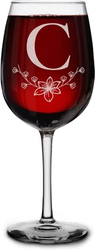 Miniatura 8 de shop4ever Copa de vino con monograma con monograma floral con inicial grabada, copa de vino de 16 onzas, elegante copa de vino de letra B