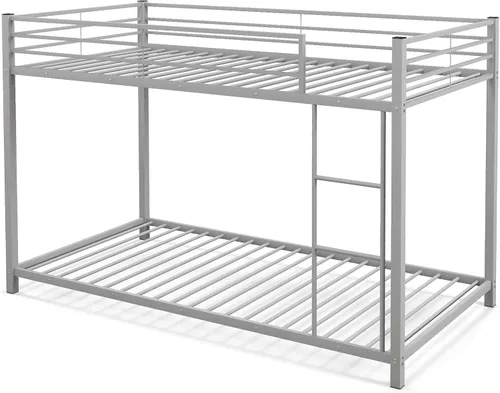 Miniatura 9 de Giantex Literas de metal de tamaño individual sobre individual, marco de cama resistente con barandilla de seguridad y escalera, litera de piso bajo