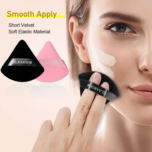 Miniatura 4 de 6 piezas de maquillaje facial de terciopelo suave triangular, para polvo suelto, polvo mineral, polvo corporal, base cosmética húmeda y seca, Negro
