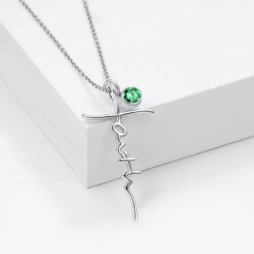 Miniatura 2 de PRAYMOS - Collar de plata de ley 925 con dije de cruz lateral, para mujer, ópalo sintético, cadena de 18 pulgadas y extensor ajustable de 2 pulgadas