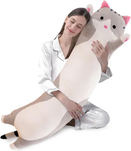 Miniatura 19 de shangman Bonita muñeca de gato de peluche, bonita almohada de peluche suave de caricaturas, almohada larga para dormir, regalo del día de San Negro