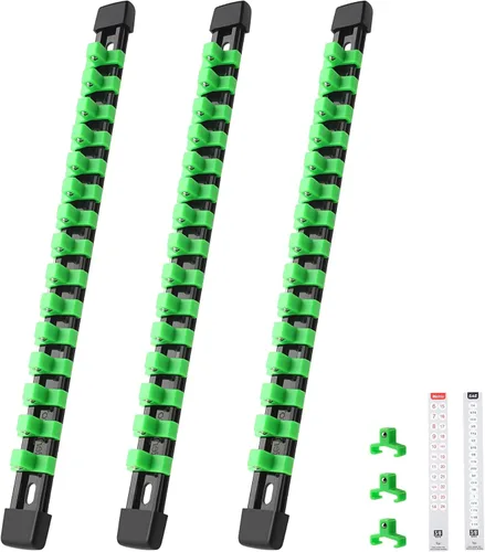 Miniatura 9 de Reniteco Organizador de enchufes de 3 piezas, unidad de 3/8 pulgadas x 45 clips, soporte de enchufe de ABS resistente con tapas de extremo Negro