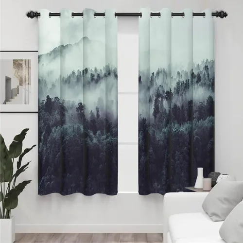 Miniatura 86 de AWERT Cortinas opacas para dormitorio, árbol negro con niebla, naturaleza, amanecer, bosque, 2 paneles para sala de estar, bloqueo de calor, 21 x 45