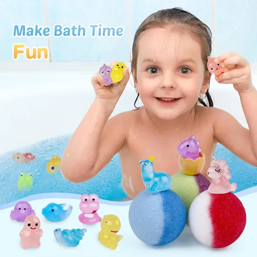 Miniatura 4 de Bombas de baño para niños, 24 bombas de baño con sorpresa que brilla en la oscuridad en el interior, burbujas coloridas naturales y orgánicas