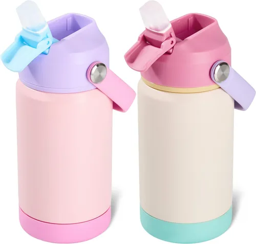 Miniatura 28 de Kerilyn - Botella de agua para niños, de acero inoxidable, con pajilla a prueba de fugas, con aislamiento térmico, libre de bisfenol A, unisex