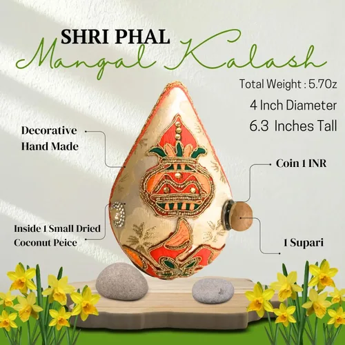 Miniatura 3 de LOVENSPIRE Shriphal Mangal Kalash Coco decorado para boda Shagun Decorativo Nariyal Mangal Nariyal Kalash Set Boda Pooja Nariyal Decorado Nariyal