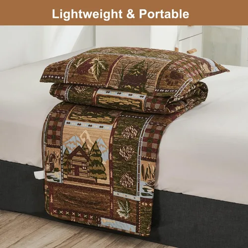 Miniatura 6 de Colcha Lodge Tamaño Queen, Juegos de Colcha de Cabaña Rústica Alce Oso Colcha Cubrecama de Retazos a Cuadros Cubrecama Reversible con Estampado de Té