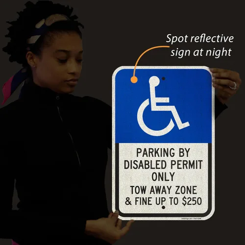 Miniatura 7 de SmartSign Paquete de 2 letreros de 18 x 12 pulgadas con texto en inglés "Parking By Disabled Permit, Tow-Away Zone", compuesto de aluminio de 120