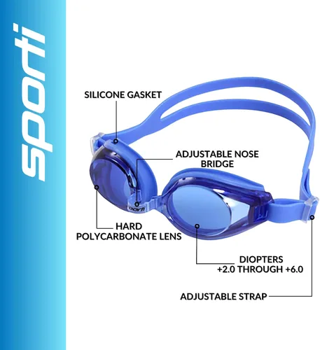 Miniatura 3 de Sporti Gafas de natación unisex para adultos con óptica positiva, gafas antivaho para hombres y mujeres, resistentes a las roturas, con dobles
