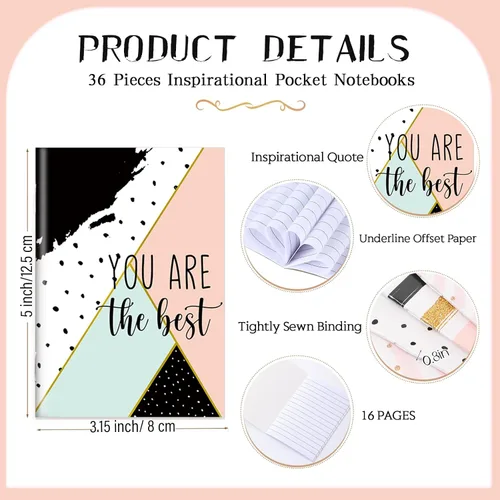 Miniatura 2 de Sherr 36 blocs de notas inspiradores, recuerdos de fiesta, mini diario motivacional, cuaderno de líneas y puntos con purpurina, bloc de notas
