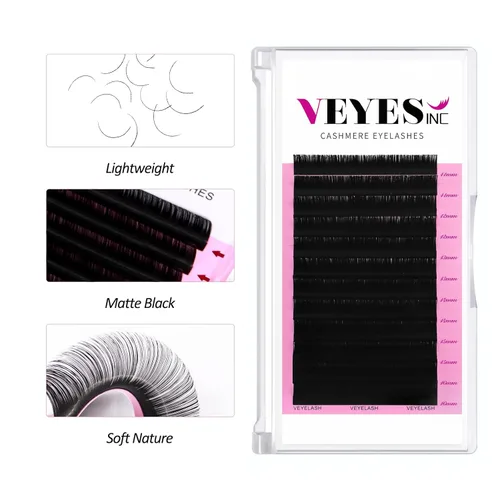 Miniatura 2 de VEYES INC Extensiones de Pestañas de Volumen Cashmere C CC D DD LD L B J M Rizo 0.03-0.20 mm de grosor 5-25mm, Bandeja de Pestañas Individuales