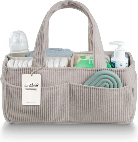Miniatura 13 de PUTSKA Organizador de pañales para bebé para mesa de cambio – Elegante cesta de almacenamiento para guardería, artículos esenciales para recién