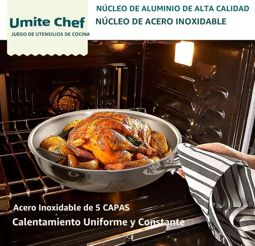 Miniatura 5 de Umite Chef Juego de utensilios de cocina de acero inoxidable, 5 capas de 14 piezas de acero inoxidable para ollas y sartenes de inducción, calidad