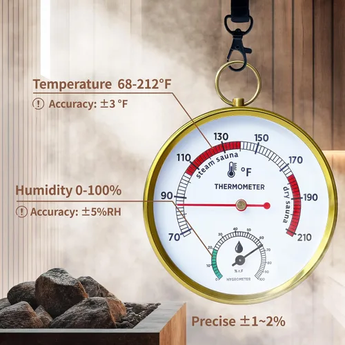Miniatura 3 de Termómetro de sauna Fahrenheit e higrómetro, cordón mejorado montado para caja de sauna de vapor portátil, ideal