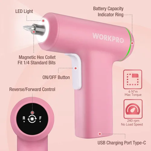 Miniatura 7 de WORKPRO Juego de destornilladores eléctricos inalámbricos, kit de destornillador eléctrico con batería de iones de litio recargable por USB de 4V