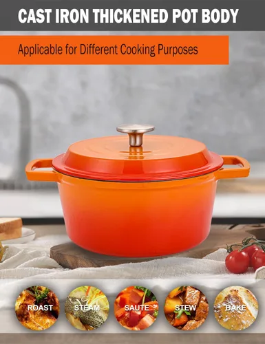 Miniatura 5 de Horno holandés de hierro fundido de 4.2 cuartos de galón con tapa, interior antiadherente esmaltado, apto para horno hasta 500 °F, compatible