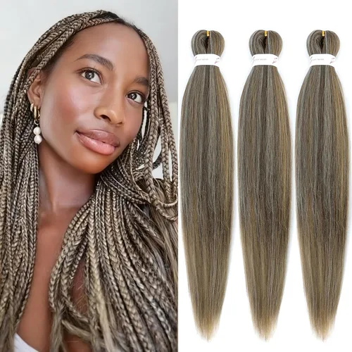 Miniatura 22 de Cabello trenzado marrón preestirado de 30 pulgadas, 3 paquetes de cabello trenzado preestirado de color 30 EZ, textura Yaki, extensiones de cabello
