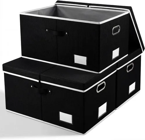 Miniatura 27 de PRANDOM Contenedor de almacenamiento plegable con tapa [1 unidad] Caja de almacenamiento decorativa de tela de lino, cesta organizadora con asas
