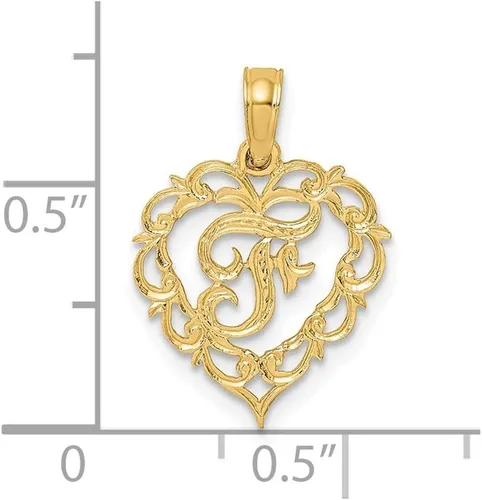 Miniatura 3 de Colgante de oro amarillo macizo de 14 quilates con letra inicial en corazón del alfabeto - 0.591 in x 0.551 in, Metal, No es una piedra preciosa