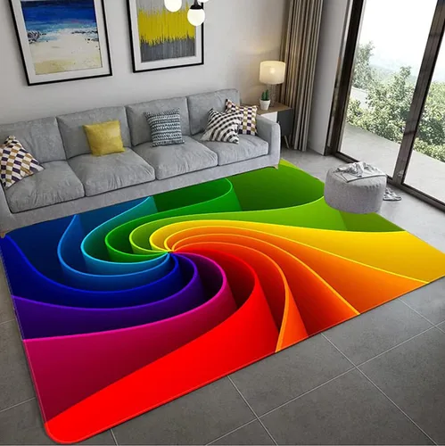 Miniatura 34 de Alfombra de ilusión óptica 3D azul y verde, patrón geométrico de remolino, para dormitorio, sala de estar, decoración de interiores, 63 x 47
