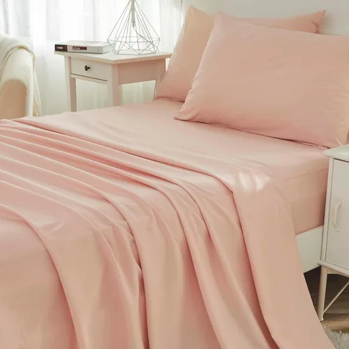 Miniatura 2 de Brandream Juego de ropa de cama para niños, tamaño matrimonial, juego de sábanas para niñas, color rosa, 4 piezas, color sólido, suave
