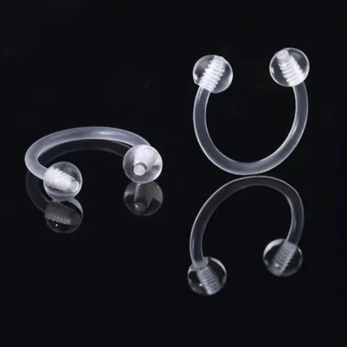 Miniatura 2 de Retenedores de oreja de aro de plástico unisex antialérgicos, anillos de nariz transparentes con dorso de bola de tornillo, para orejas sensibles